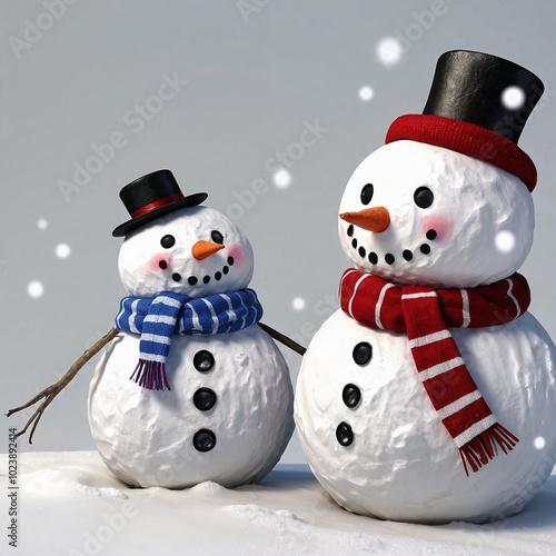 Photorealistic 3D Snowmen Clipart