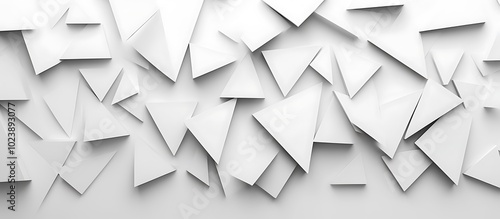 Randomly shifted white triangle pattern banner background with copy space