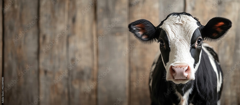 Naklejka premium Close-up Portrait of a Curious Calf