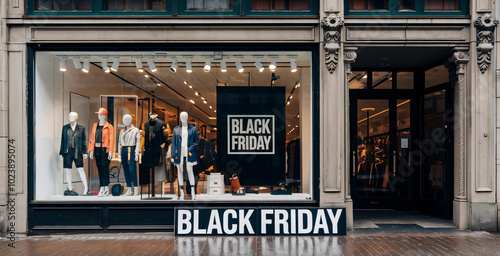 Black Friday sale sign on store window. Black Friday sale concept.