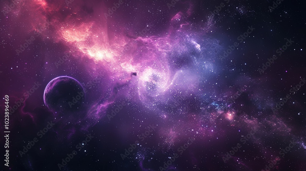 Fototapeta premium Beautiful space background with a nebula, shining stars, and cosmic stardust