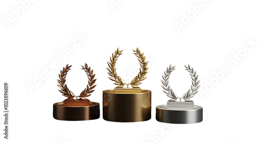 Winner award podium prize silver gold bronze trophy win champion pedestal first stage sport. Podium background winner 3d award ceremony medal platform laurel best place second third PNG transparent photo