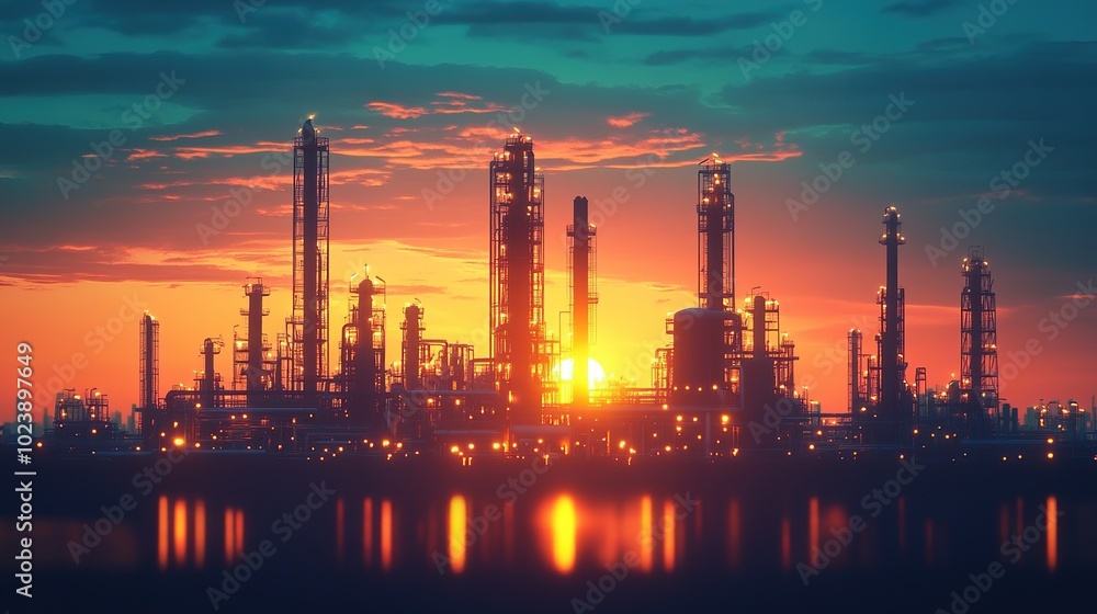 Silhouetted Industrial Complex at Sunset Silhouetted Industrial Complex at Sunset