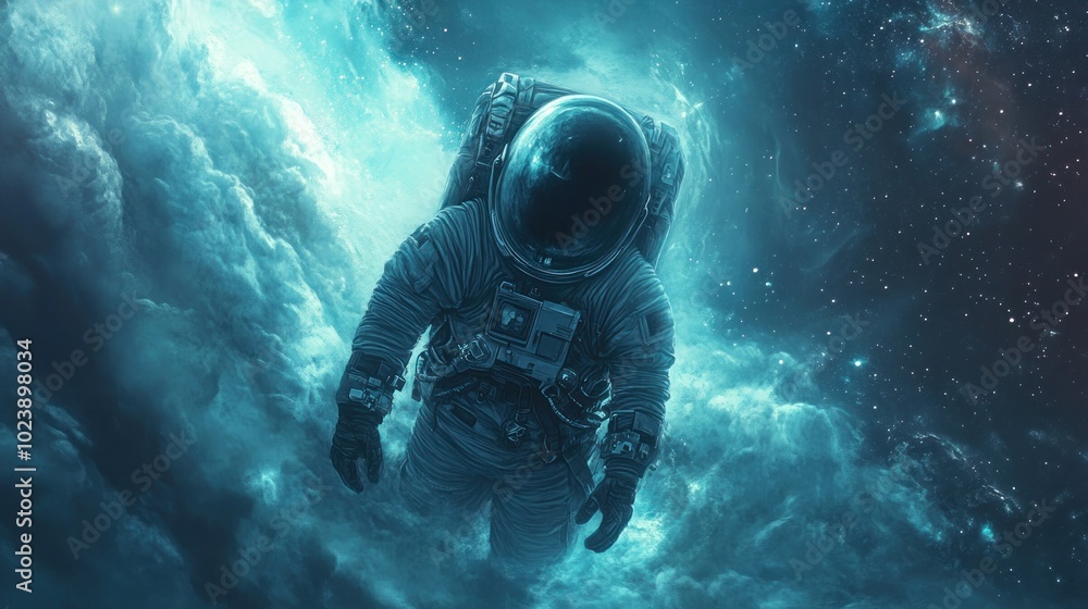 Astronaut Floating Through a Cosmic Nebula Astronaut Floating Through a Cosmic Nebula