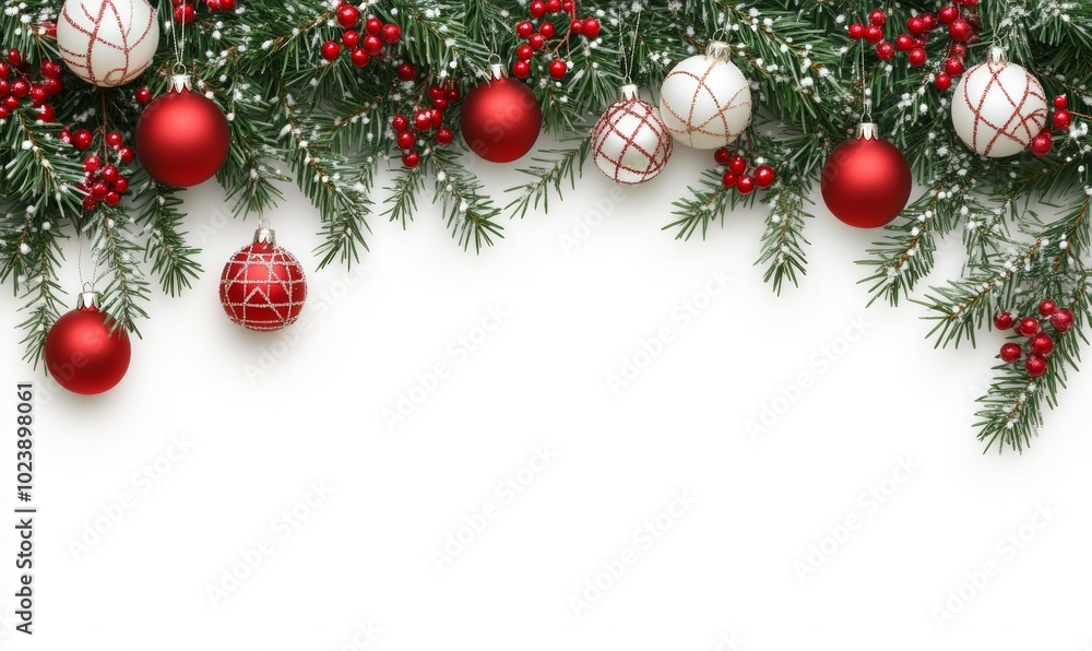 A white background with red and green decorations A white background with red and green decorations