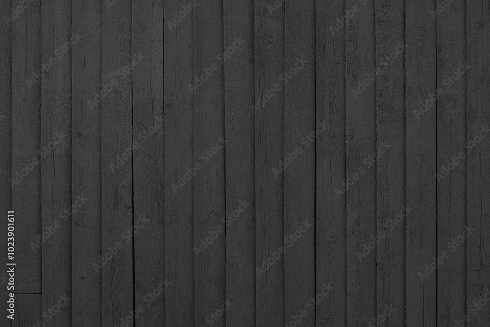 Naklejka premium Distressed cracked wooden vertical plank texture background. Wood weathered wall black surface, painted wooden panels, wallpaper, backdrop, design element.