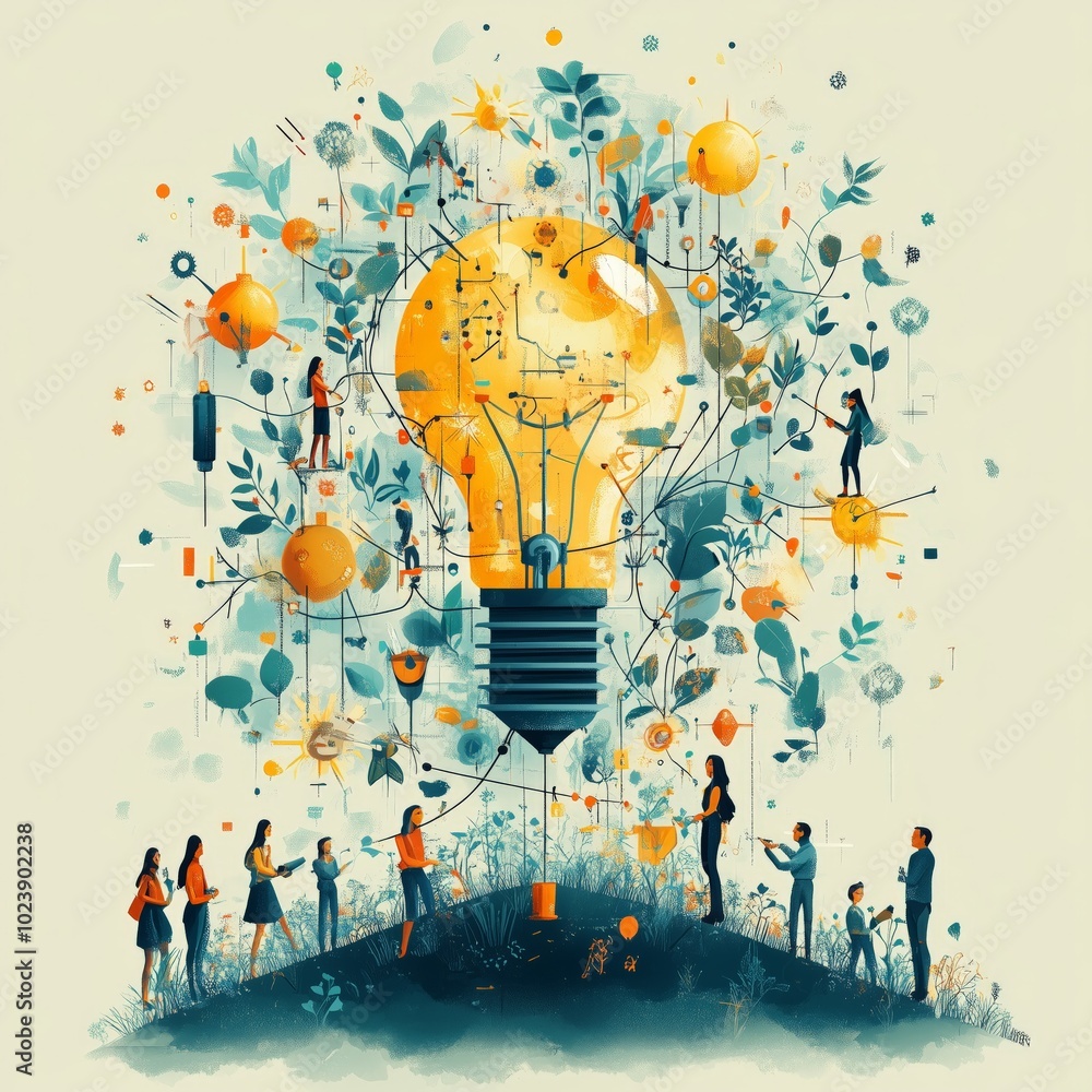 Obraz premium Collaborative innovation concept with lightbulb and teamwork