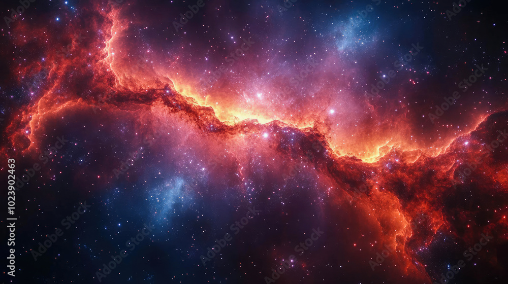 Obraz premium A stunning spiral galaxy with bright, glowing arms radiating golden light and distant stars scattered in outer space