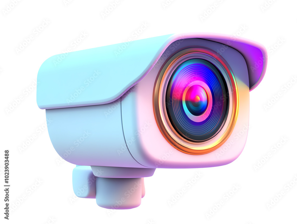 Modern surveillance camera with colorful lens on white isolated background transparent background Modern surveillance camera with colorful lens on white isolated background transparent background