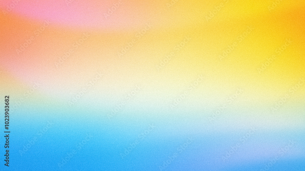 Obraz premium A soft abstract gradient blending pastel hues of yellow, pink, blue, and orange, featuring a subtle grainy texture. Ideal for light, airy wallpapers and modern backdrops