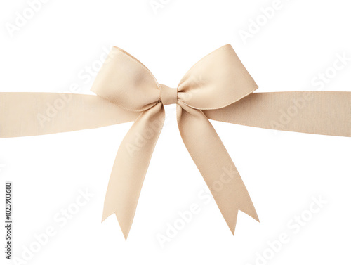 Elegant beige bow with ribbon on an isolated background. transparent background