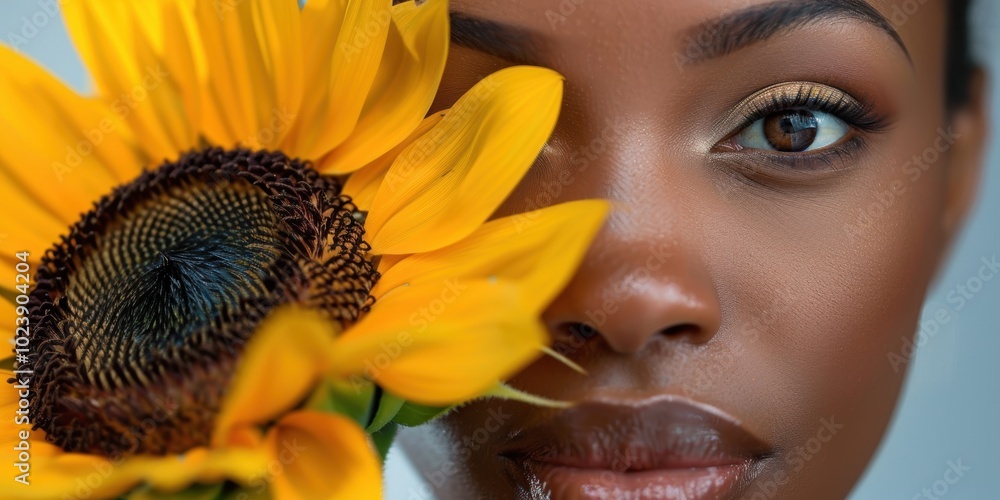 Portrait of a woman with skincare products and plants against a neutral backdrop, focusing on beauty and a smooth complexion Portrait of a woman with skincare products and plants against a neutral backdrop, focusing on beauty and a smooth complexion