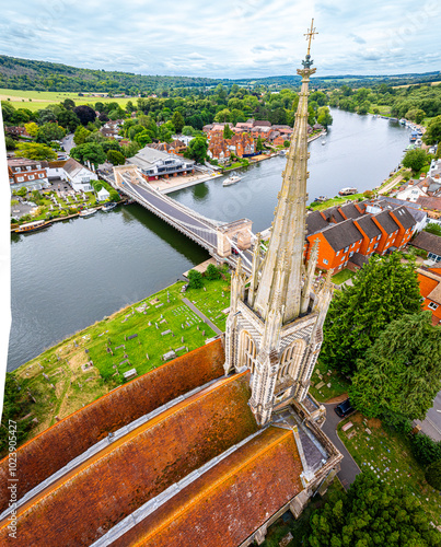 Aerial view of Marlow,a town and civil parish within the Unitary Authority of Buckinghamshire, England photo