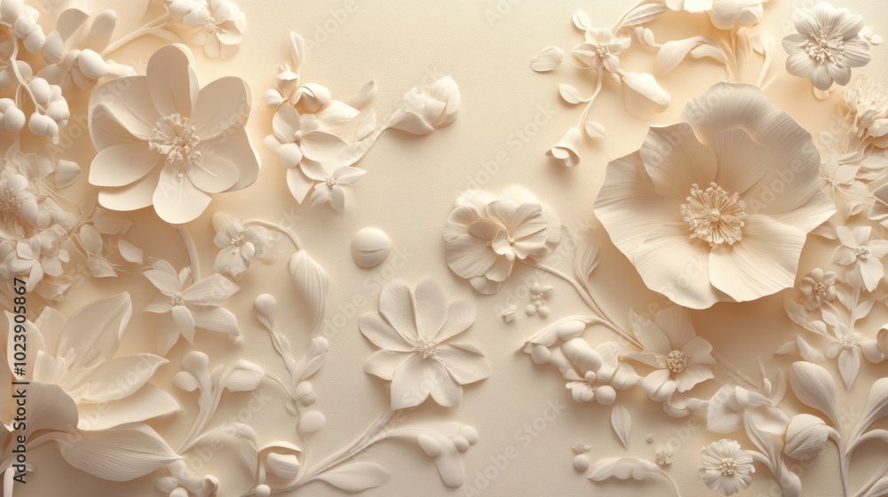 3D Paper Flowers on Beige Background 3D Paper Flowers on Beige Background
