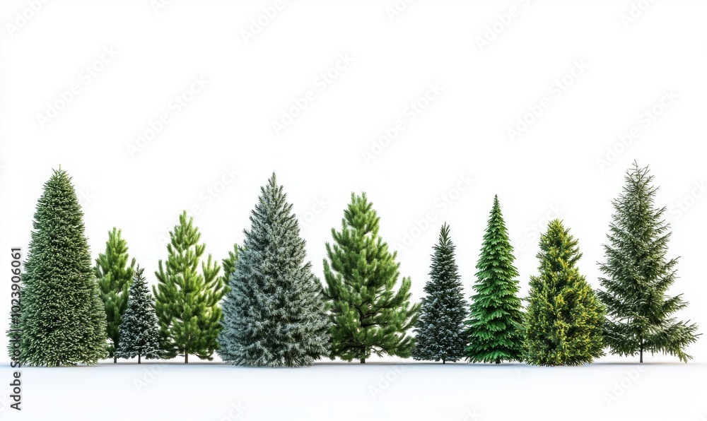 Obraz premium A white background with a row of evergreen trees