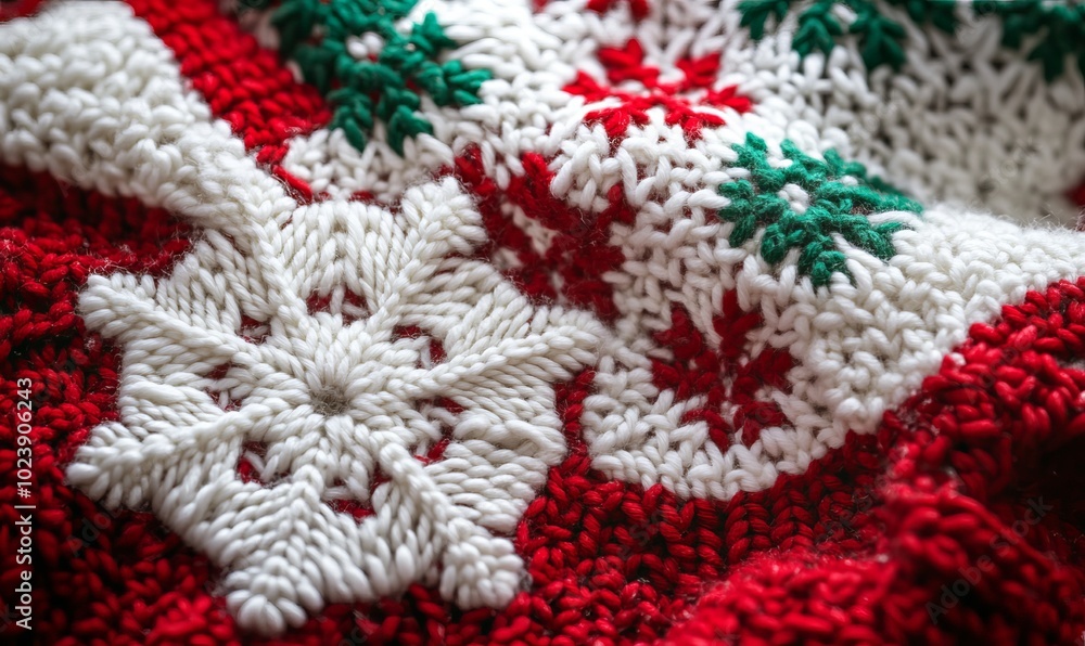 A snowflake pattern with red, white and green colors A snowflake pattern with red, white and green colors