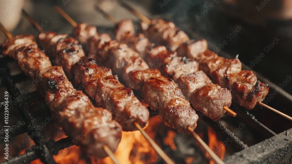 Barbecued skewers in the open Barbecued skewers in the open