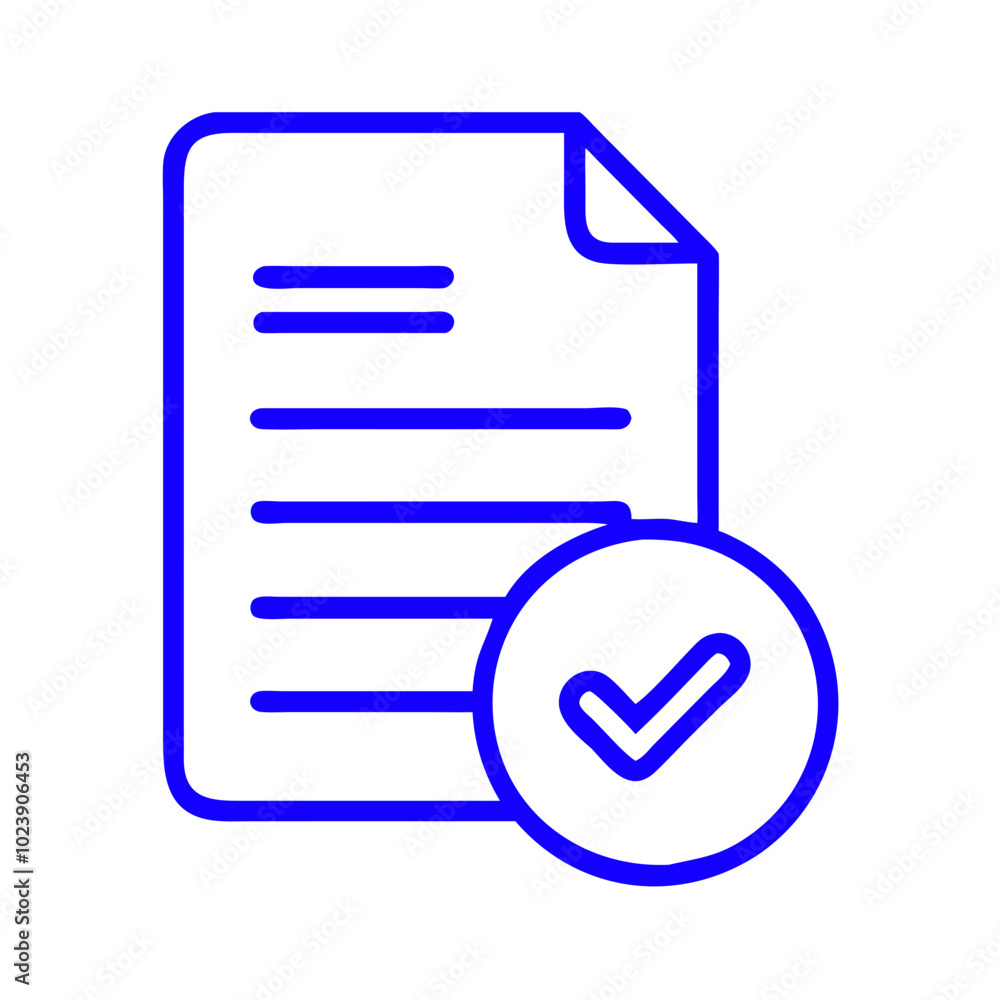 Document approval icon in blue outline, business paperwork concept Document approval icon in blue outline, business paperwork concept
