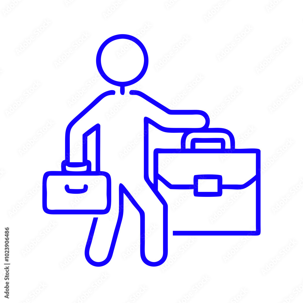 Businessman with briefcase icon in blue outline, corporate professionalism concept Businessman with briefcase icon in blue outline, corporate professionalism concept