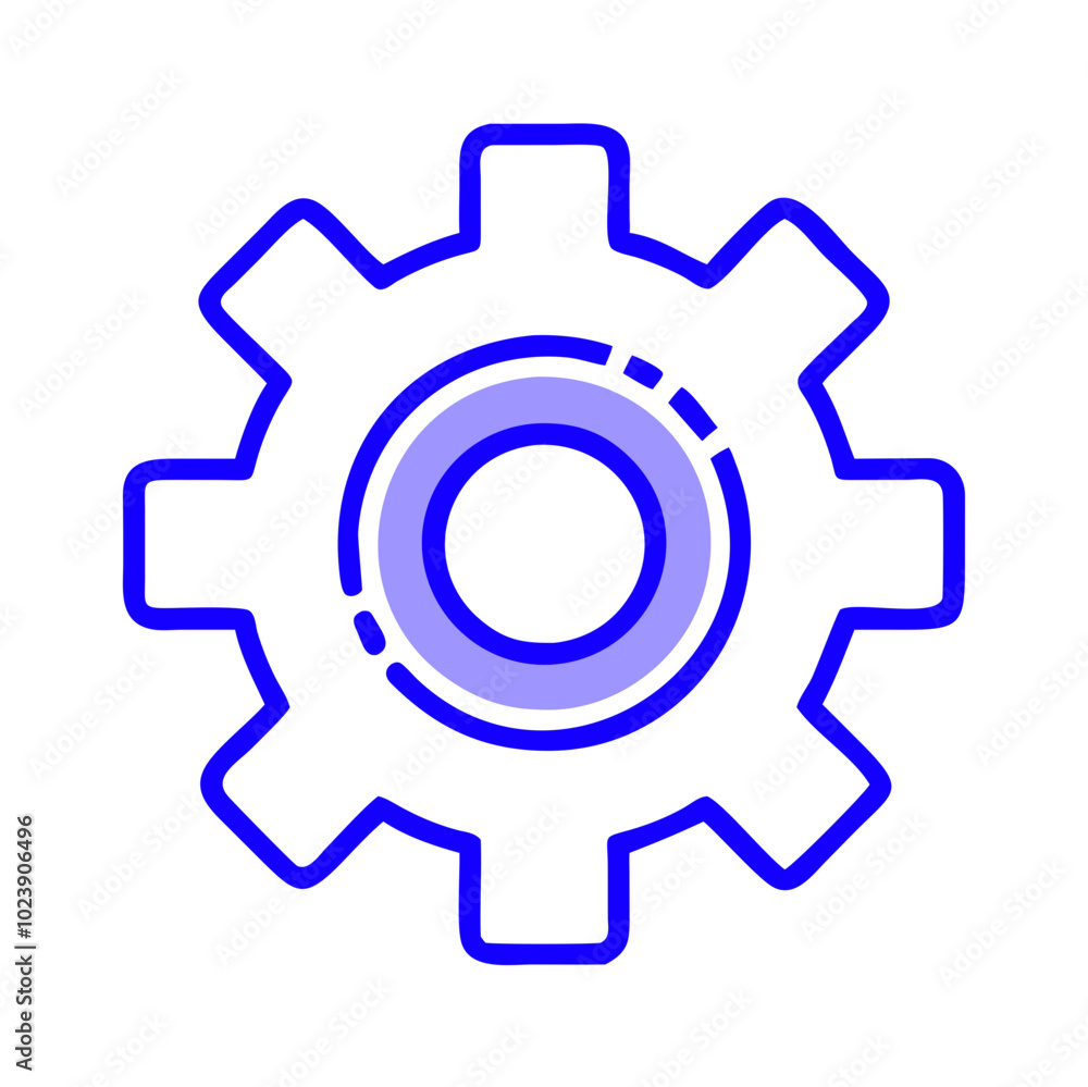Gear icon in blue outline, business process and optimization concept Gear icon in blue outline, business process and optimization concept