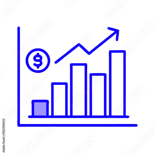 Profit growth icon in blue outline, financial success concept