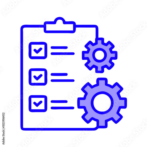 Project management checklist icon in blue outline, task automation concept