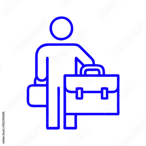 Business traveler icon in blue outline, professional mobility concept