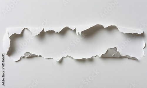 A white background with a torn piece of paper