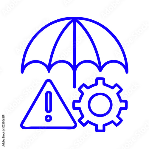 Risk management and protection icon in blue outline, business safety concept