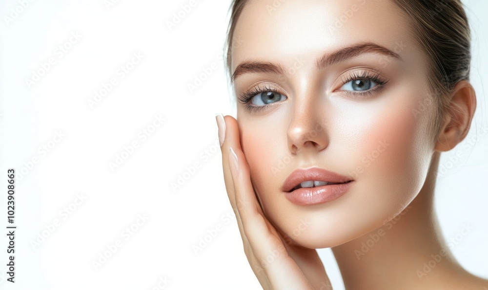 A woman with a very smooth face is shown in a white background A woman with a very smooth face is shown in a white background