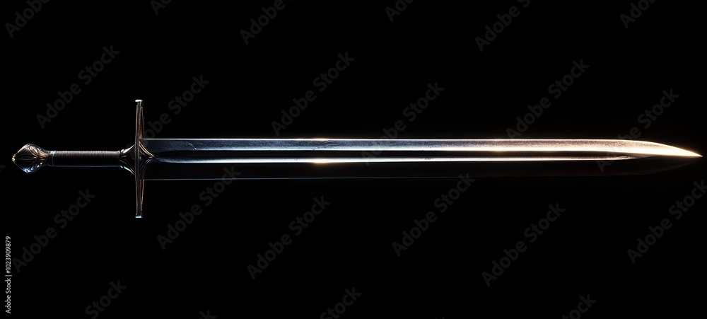 A simplified, stylized version of a crossguard sword with a straight blade and a simple, round pommel, displayed in a clean and minimal fashion A simplified, stylized version of a crossguard sword with a straight blade and a simple, round pommel, displayed in a clean and minimal fashion