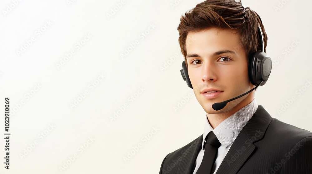 Young businessman in customer service Young businessman in customer service