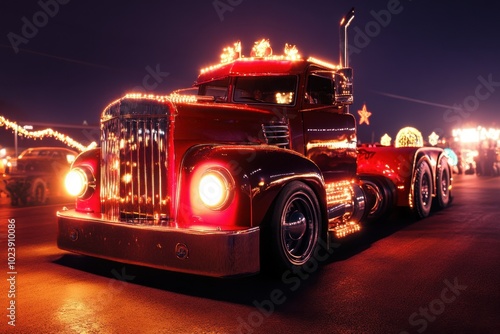 Festive truck lights up the night photo