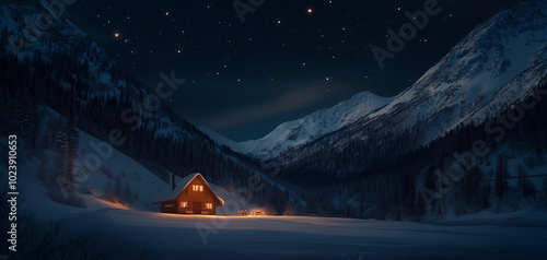 Mountain cabin wallpaper background 004
