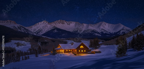 Mountain cabin wallpaper background 003