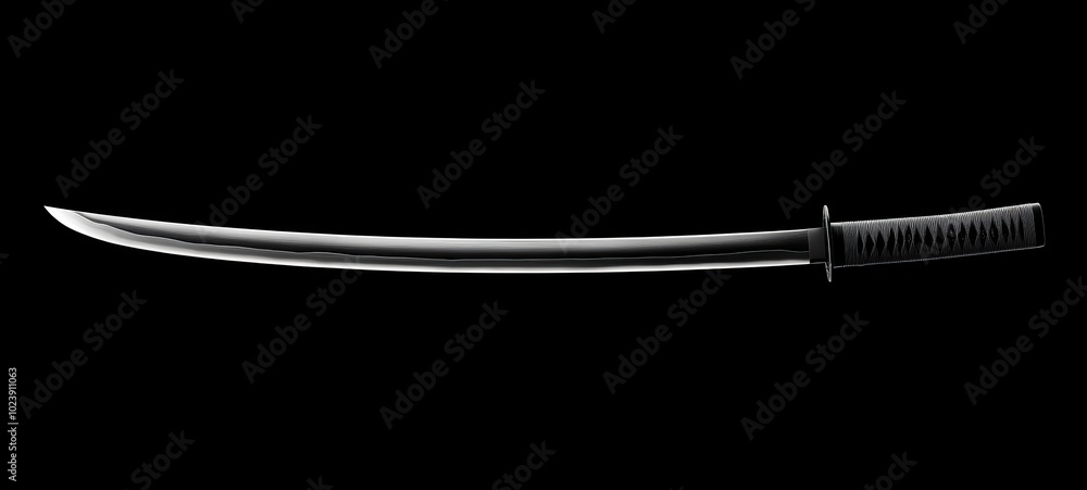Fototapeta premium A stylized, minimalist rendering of a katana with a long, curved blade and a basic handle, emphasizing sleek design and simplicity