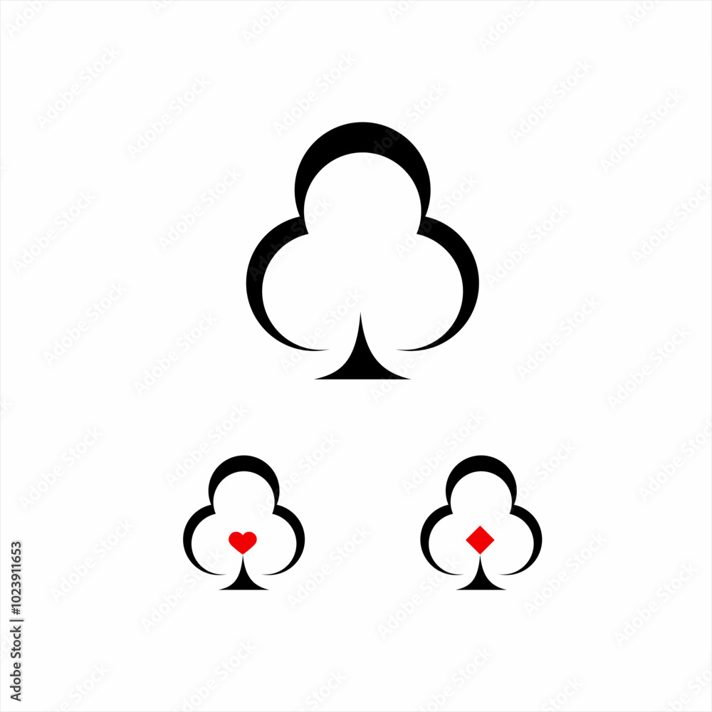 Poker club logo set design. Illustration of ace clover with heart and diamond symbols. Poker club logo set design. Illustration of ace clover with heart and diamond symbols.