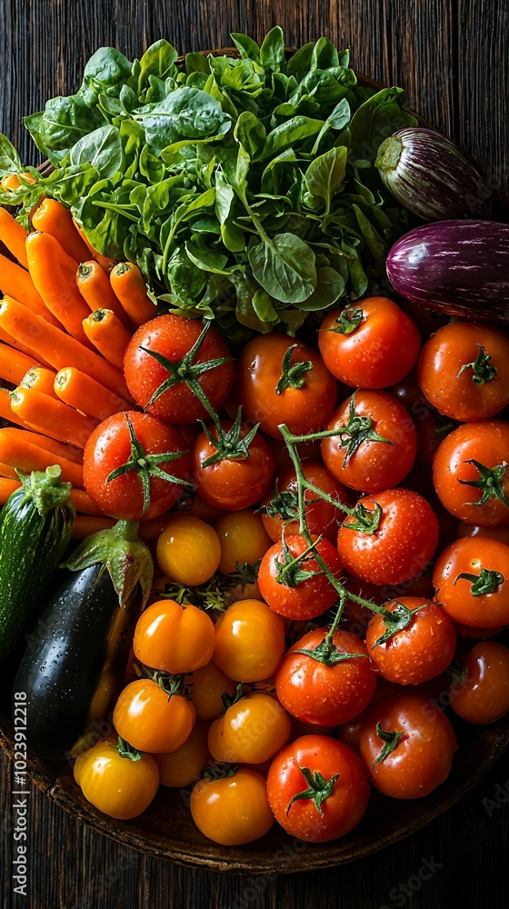 Fresh Vegetables in a Basket on a Rustic Wooden Background Fresh Vegetables in a Basket on a Rustic Wooden Background