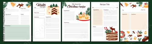 Vertical templates for making notes about cooking homemade desserts. Blank food recipe preparation page.