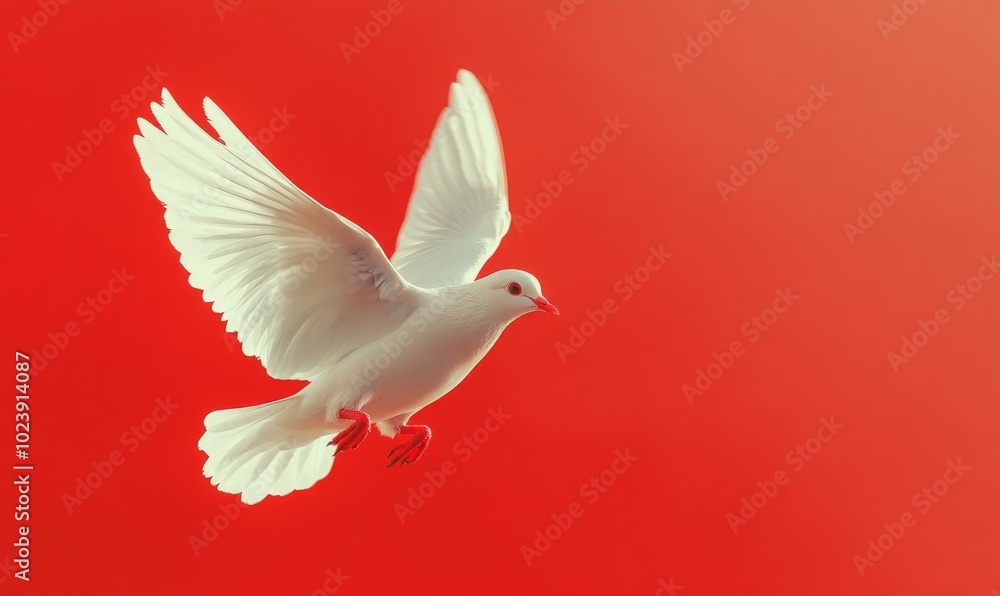 A white bird with red feet flies in the air A white bird with red feet flies in the air
