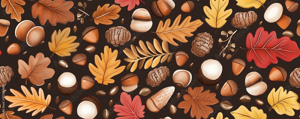 Autumn leaves and nuts seamless pattern Autumn leaves and nuts seamless pattern
