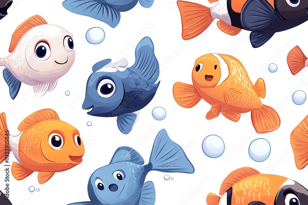 Fototapeta premium Cute cartoon fish pattern