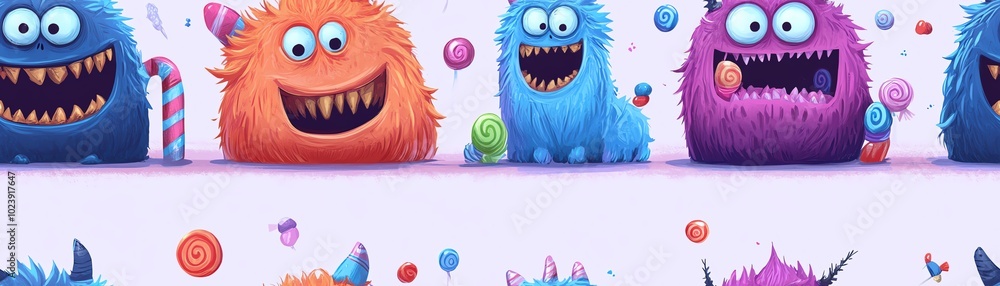 Obraz premium Cute cartoon monsters party