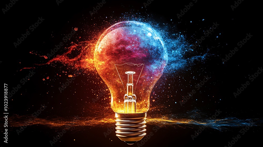 A light bulb with fire and ice effects, representing a powerful idea or innovation. A light bulb with fire and ice effects, representing a powerful idea or innovation.