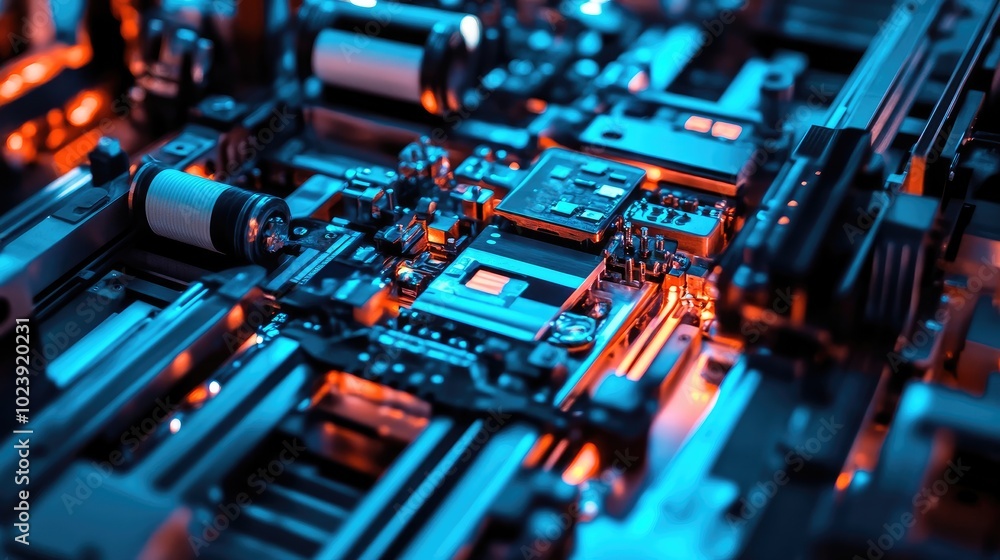 High-Tech Circuit Board with Neon Lighting Effects High-Tech Circuit Board with Neon Lighting Effects
