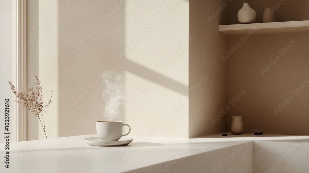 Serene Coffee Moment in Minimalist Interior Serene Coffee Moment in Minimalist Interior