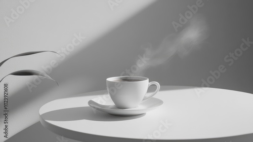 Serene Morning Coffee in Monochrome Setting