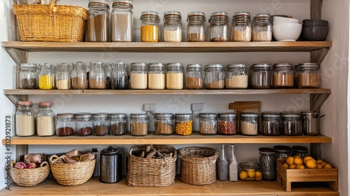 Wallpaper Mural Organized Kitchen Pantry with Various Ingredients Torontodigital.ca