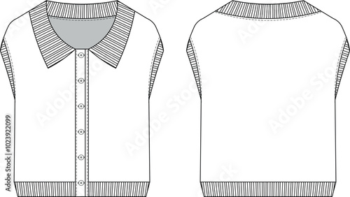 ribbed collared ribbed cuff hem buttoned dolman short sleeve loose slouchy cardigan vest waistcoat  template technical drawing flat sketch cad mockup fashion woman design style model
