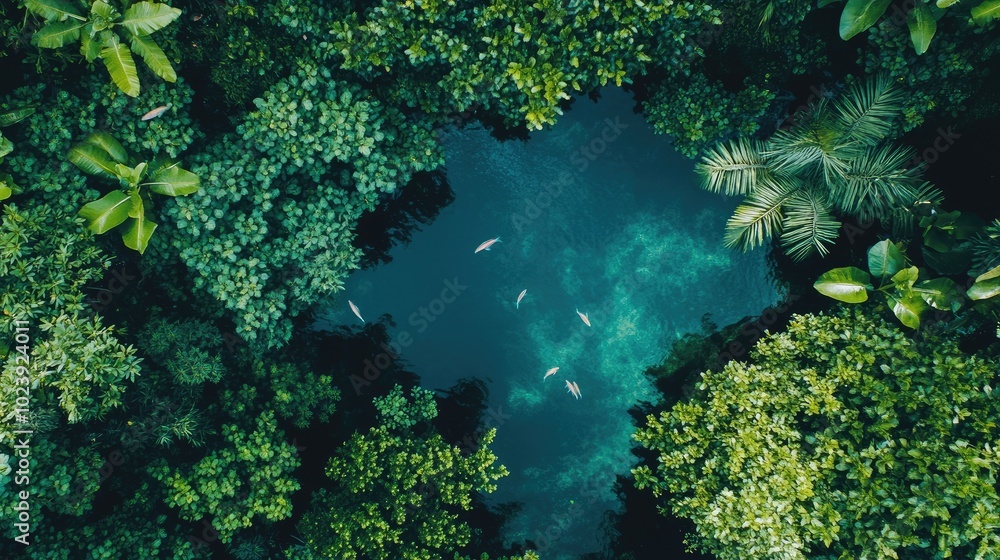 Tranquil Forest Pool Surrounded by Lush Greenery Tranquil Forest Pool Surrounded by Lush Greenery